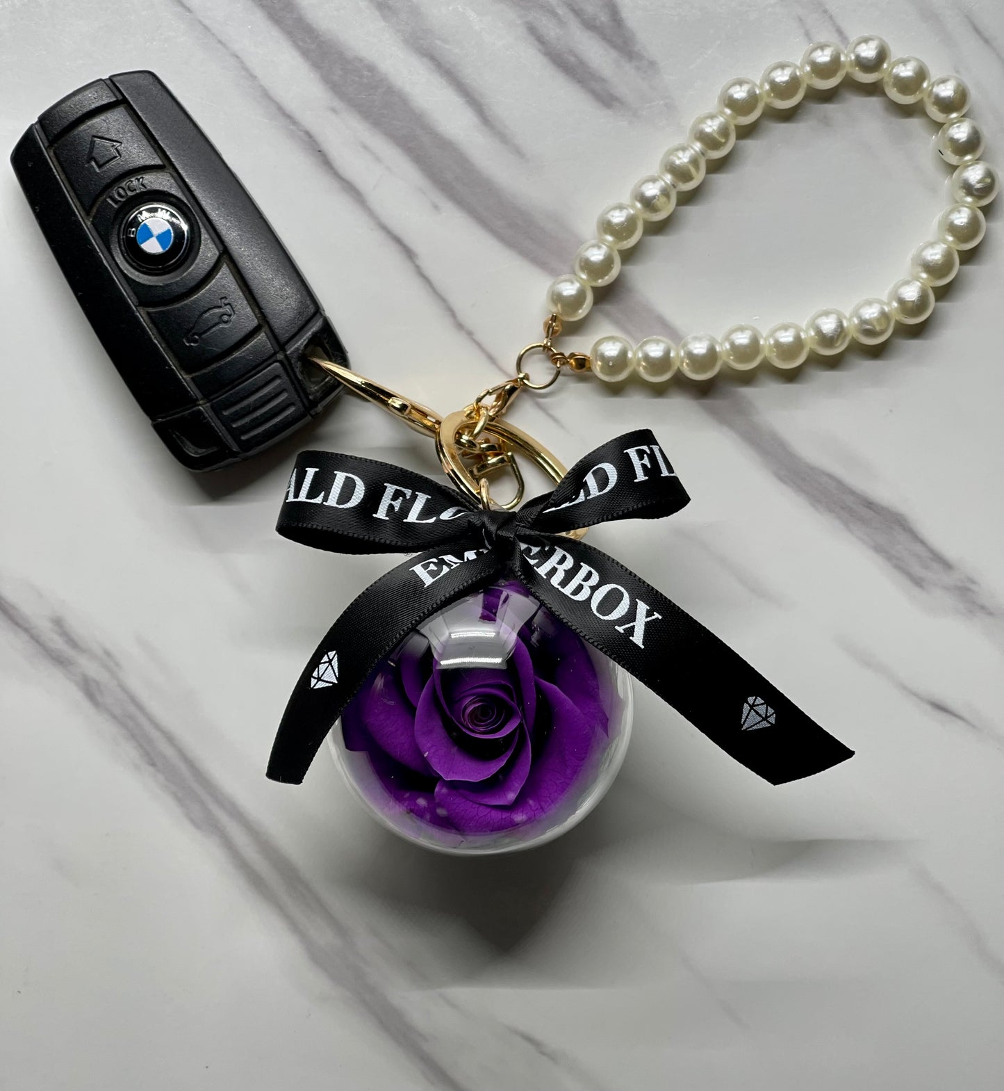 Porta-chaves com Rosa Preservada Roxa