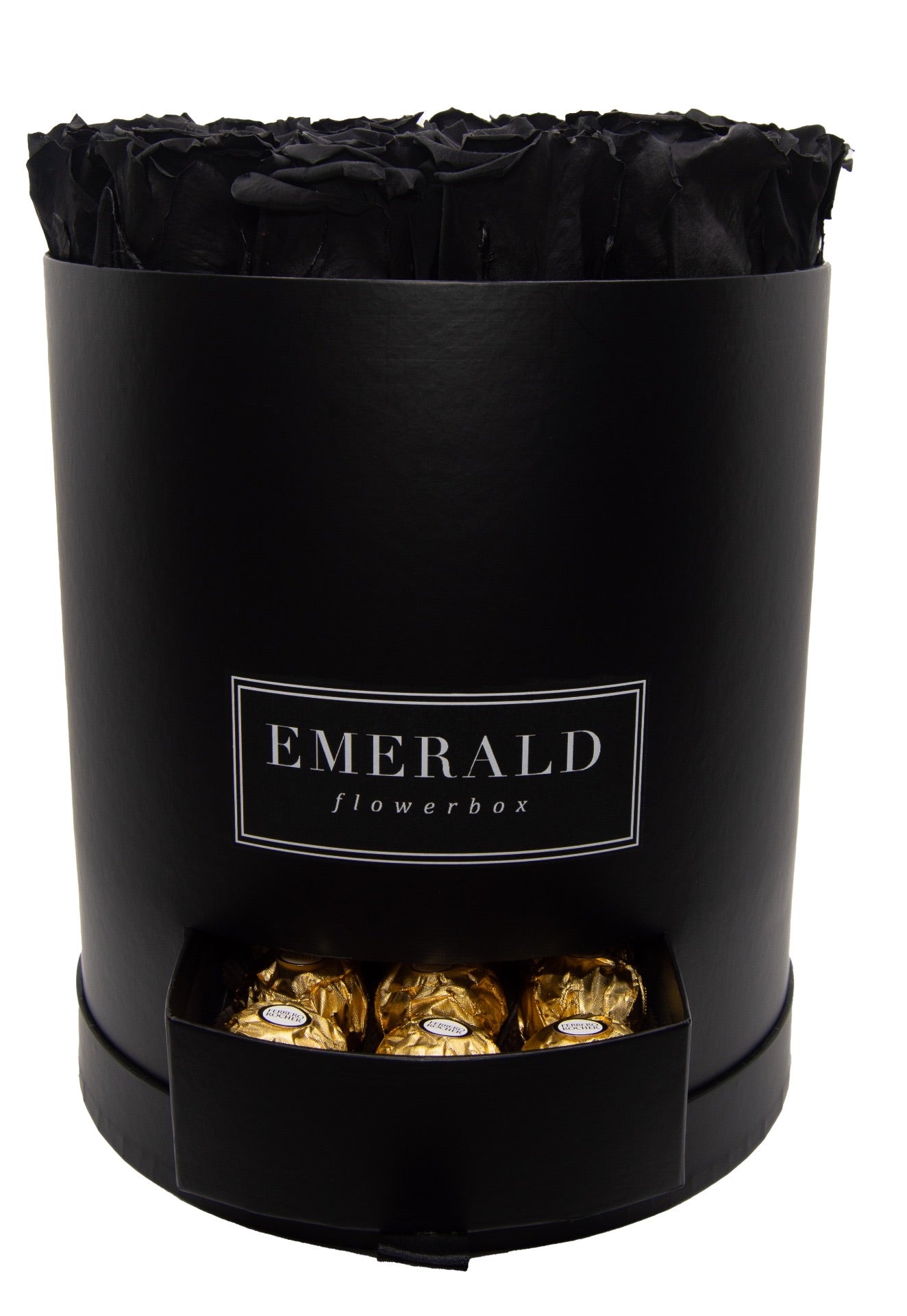 Flowerbox de Rosas Preservadas Pretas com Bombons Ferrero Rocher®