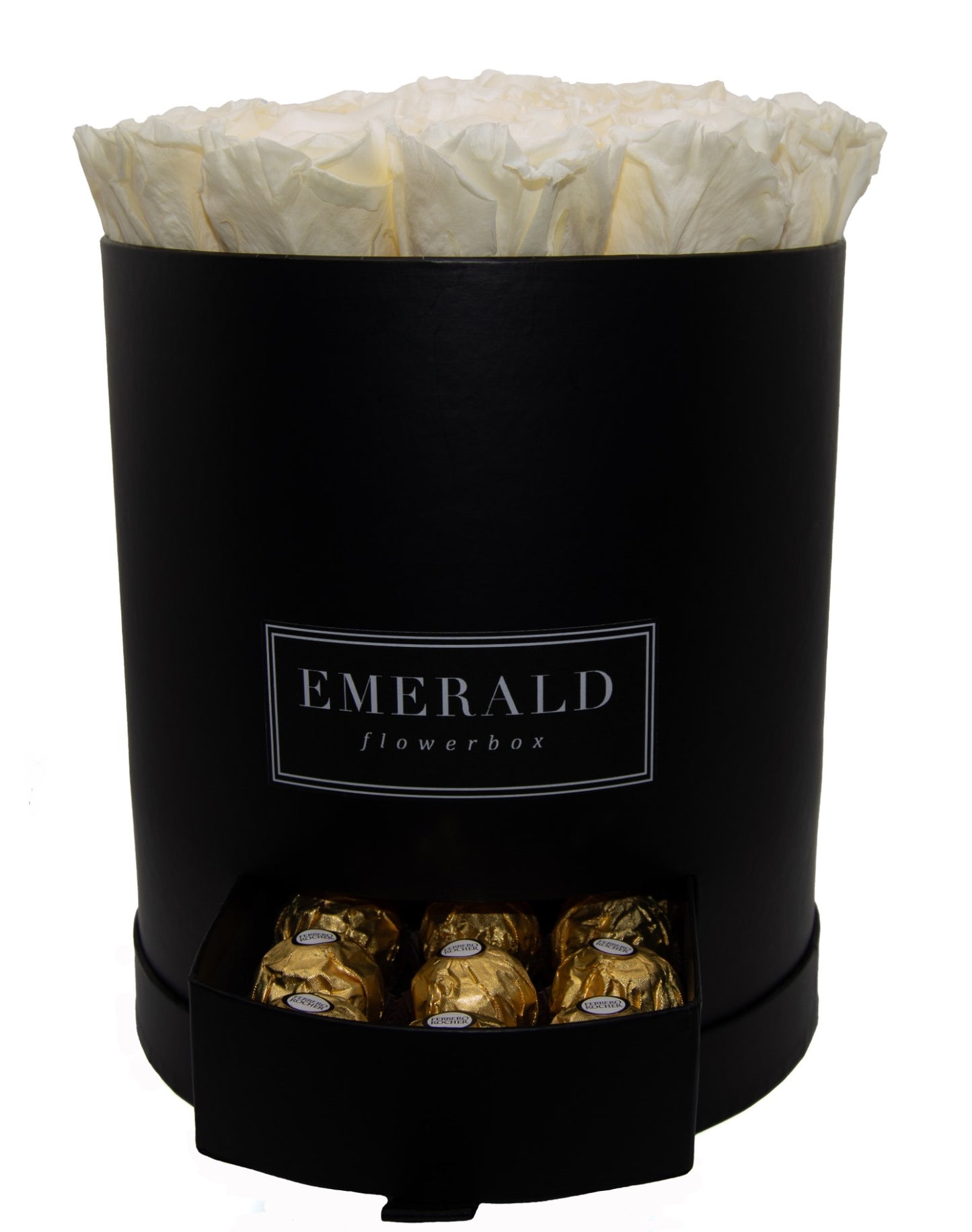 Flowerbox de Rosas Preservadas Champanhe com Bombons Ferrero Rocher®