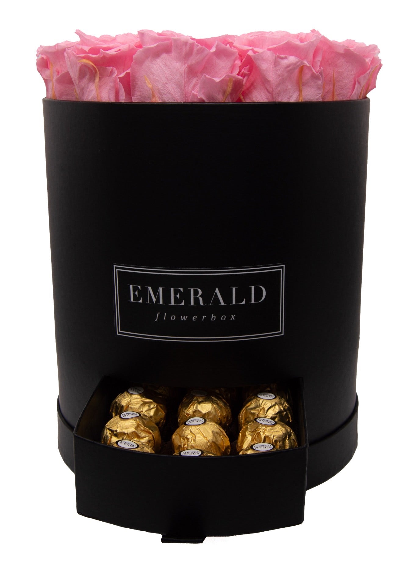 Flowerbox de Rosas Preservadas Cor de Rosa com Bombons Ferrero Rocher®