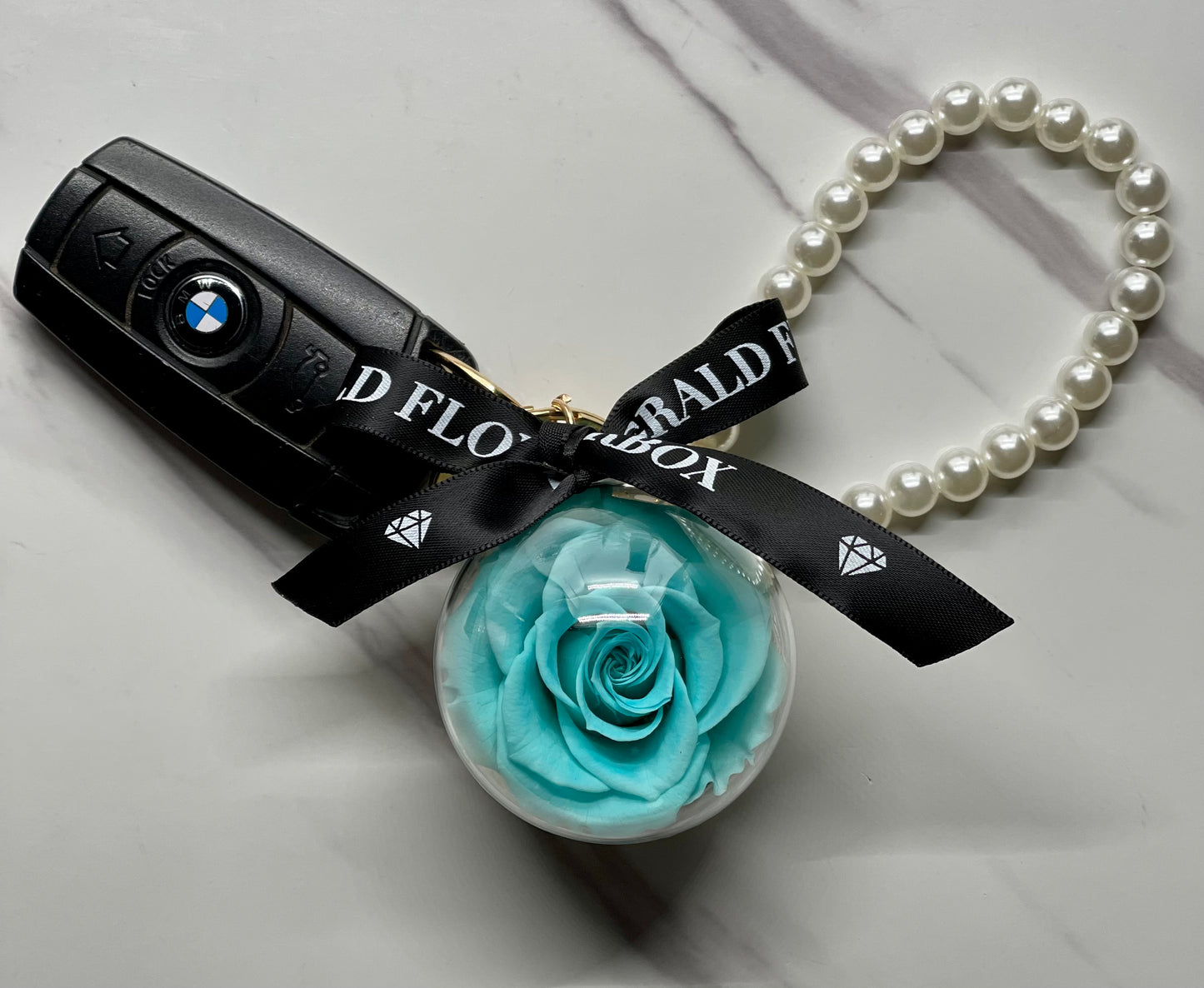 Porta-chaves com Rosa Preservada Azul