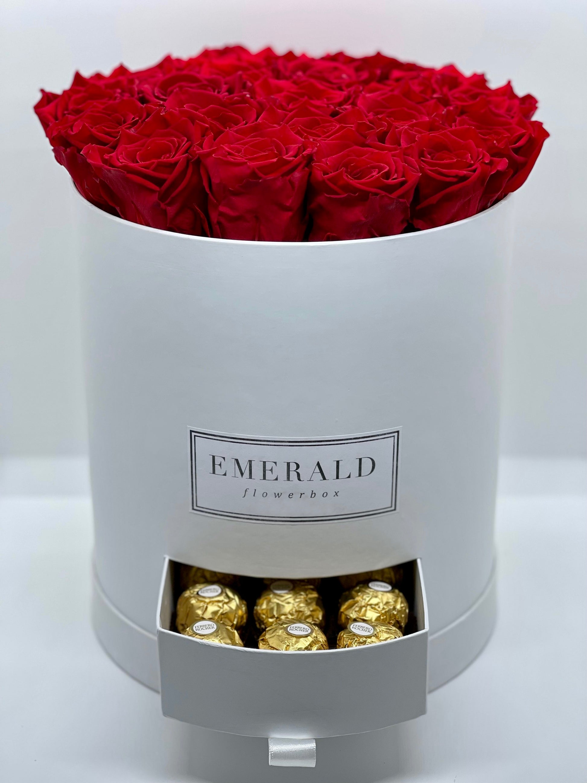 Flowerbox de Rosas Preservadas Bordô com Bombons Ferrero Rocher®